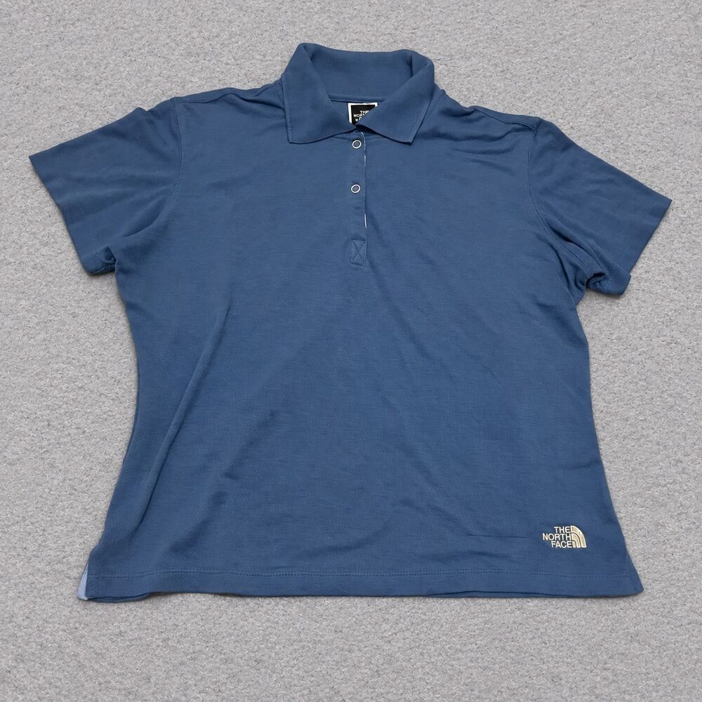 The North Face Women’s Medium Blue Short Sleeve Polo Shirt Stretch Logo Casual